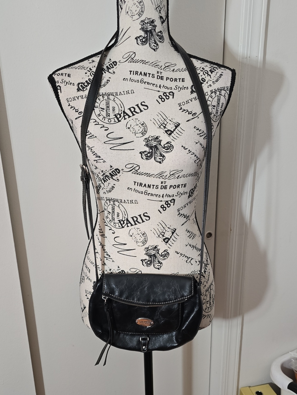 Nine West Black Faux-Leather Crossbody with Front Flap